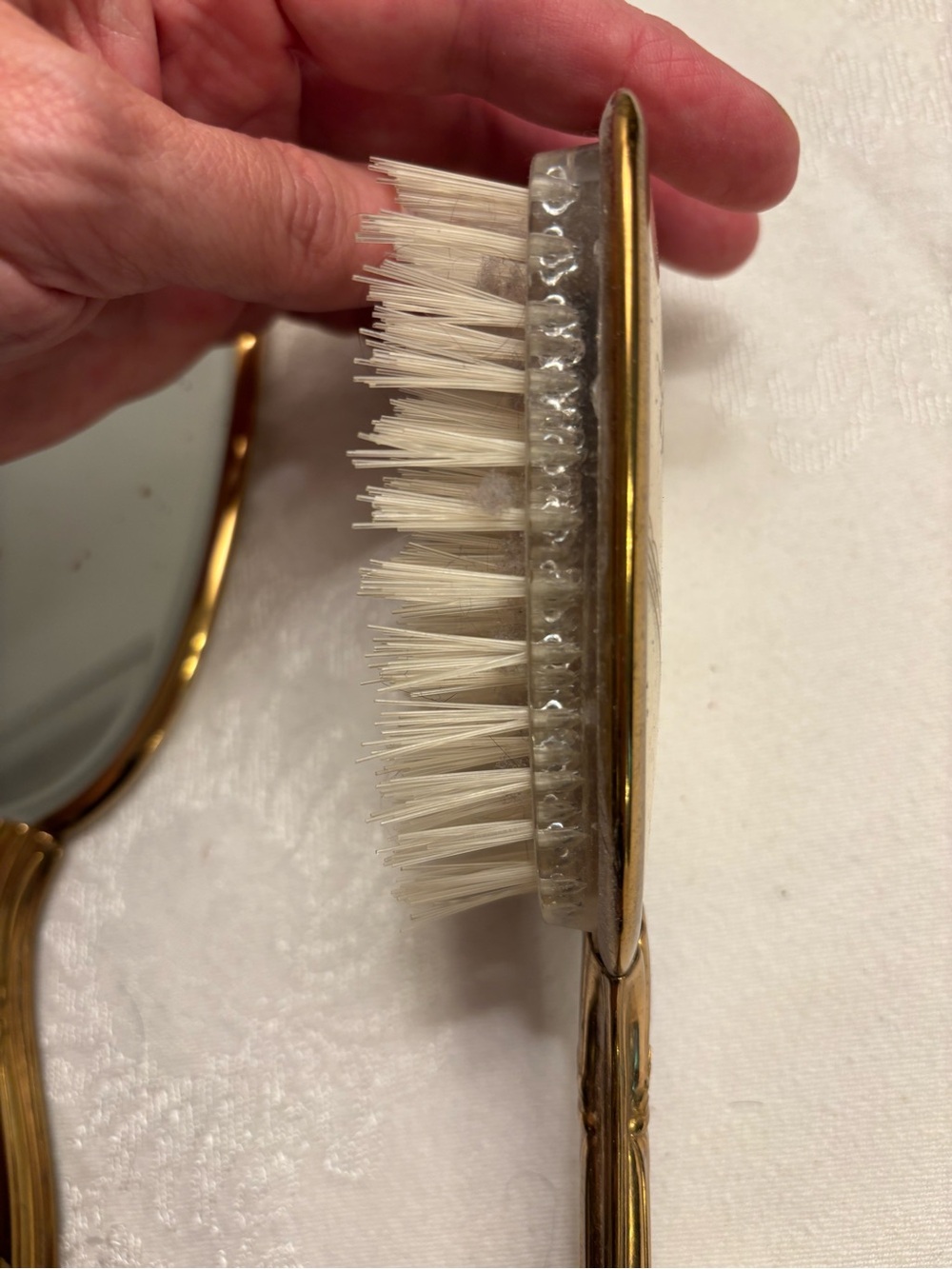 Vintage Gold Hand Mirror and Brush Set with Pink Floral Heart - Picture 8 of 9